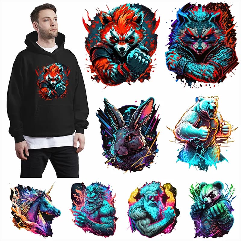 Adesivo termoadesivo per vestiti Fai da te Colore animale Graffiti Moda DTF Adesivo T-shirt Toppa con cappuccio Impermeabile