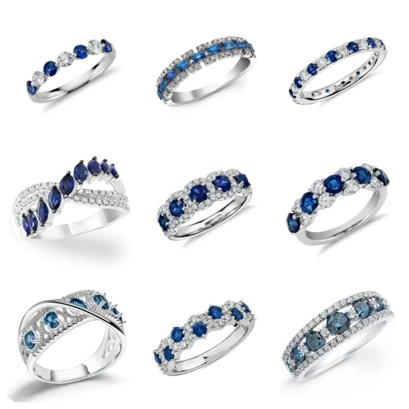 2026 Women's New Blue/White Zirconia Style Klein Accessories for fingers Silver Strap Sparkling Fashion Jewelry