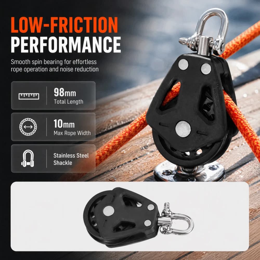 Practical Stainless Steel Marine Pulley Black Durable Boat Pulley Set Heavy Duty Pulley Boat Rope Control Setup