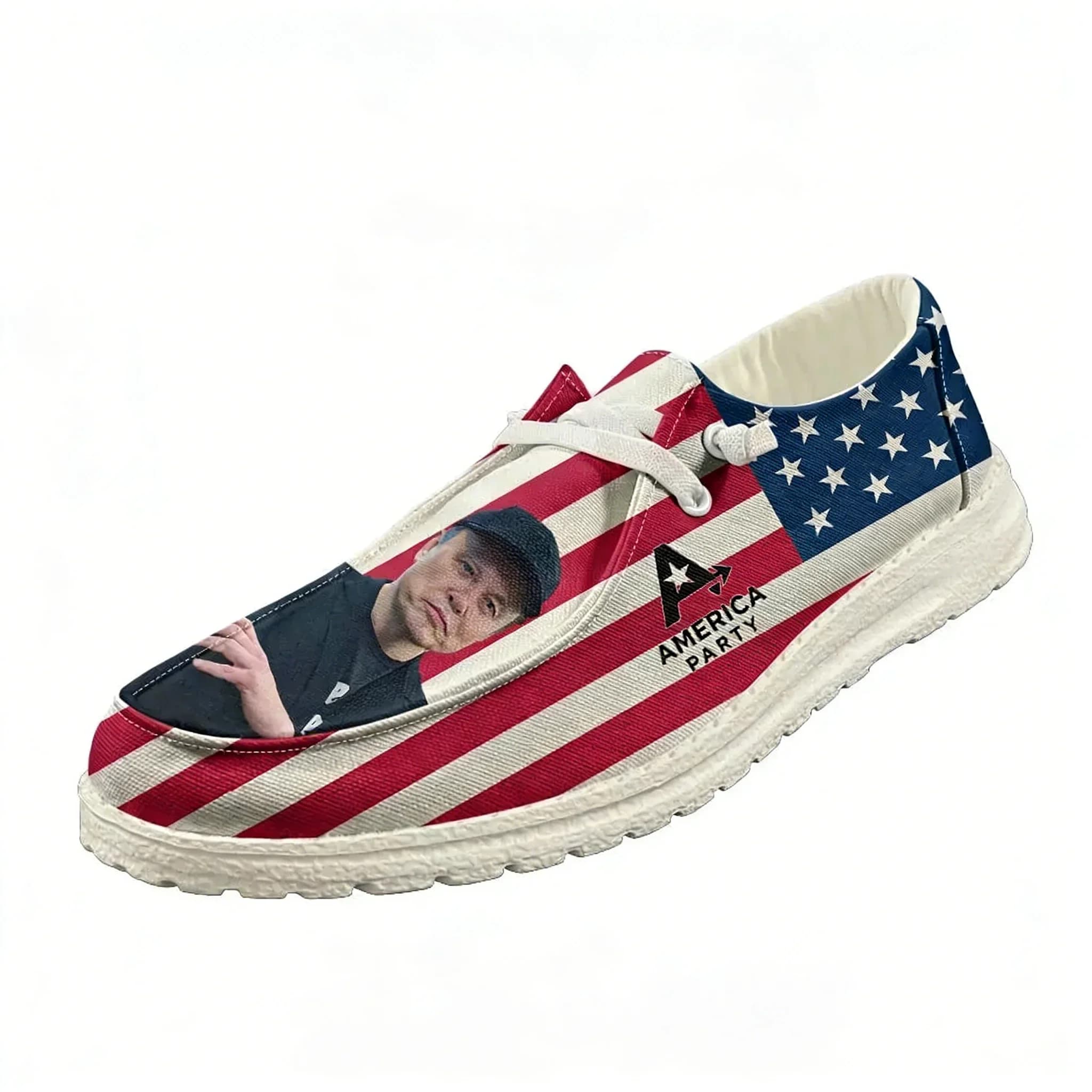 Mocassini America Party per Uomo Donna e Ragazzi, Scarpe Casual Leggere Stile Elon Musk, Calzature Piatte per Uso Quotidiano e Lavoro, Personalizzabili, Bianche