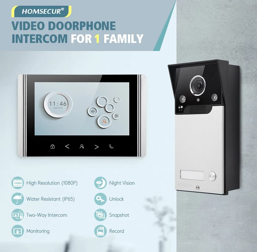 HOMSECUR 1V1 7" HD Video Door Phone Intercom Doorbell Night Vision 1 Indoor Monitor 1 Doorbell Camera