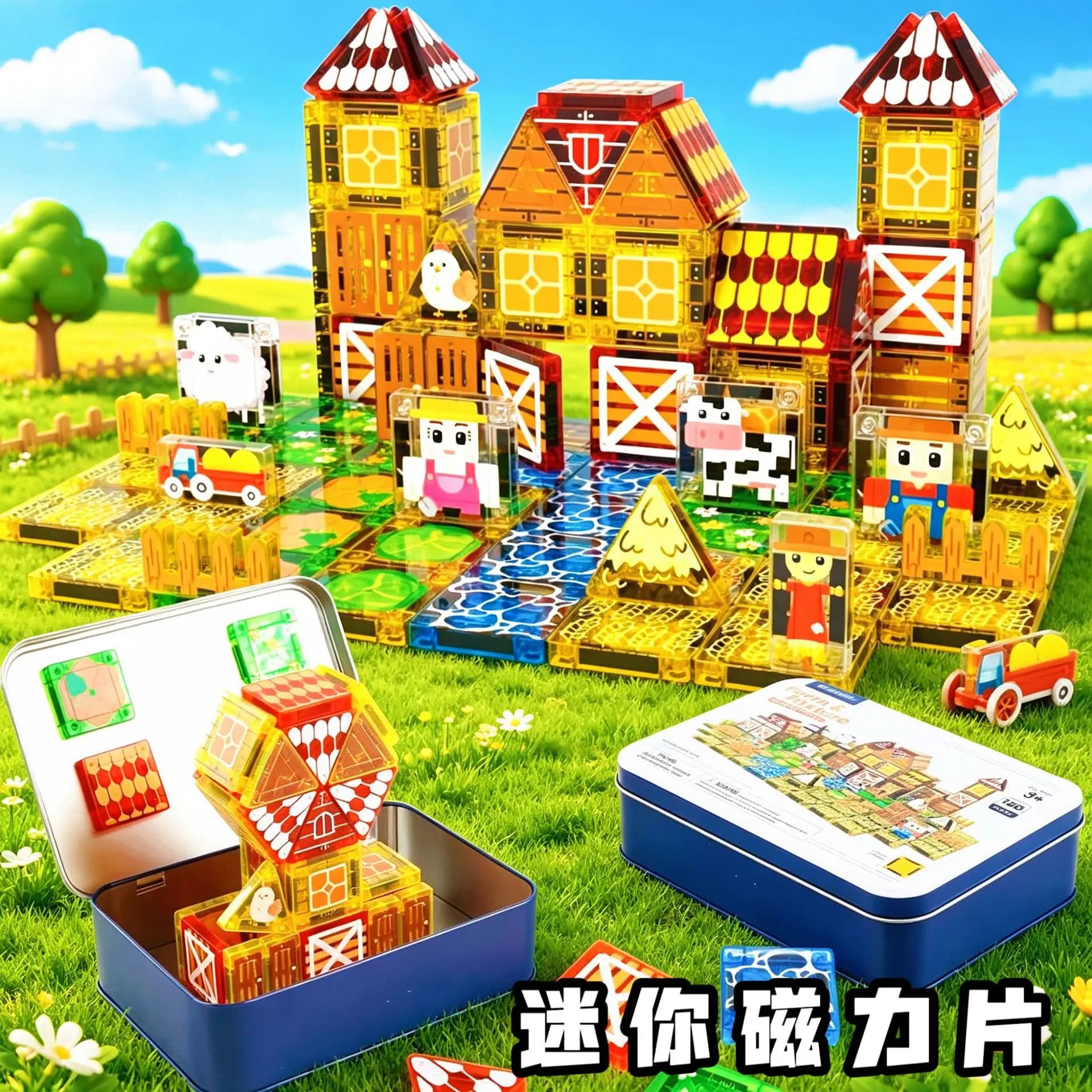 Farm Magnetic Building Blocks set DIY Magnet Tiles Montessori STEM Learning Educational Sensory Toys Construction Model toy