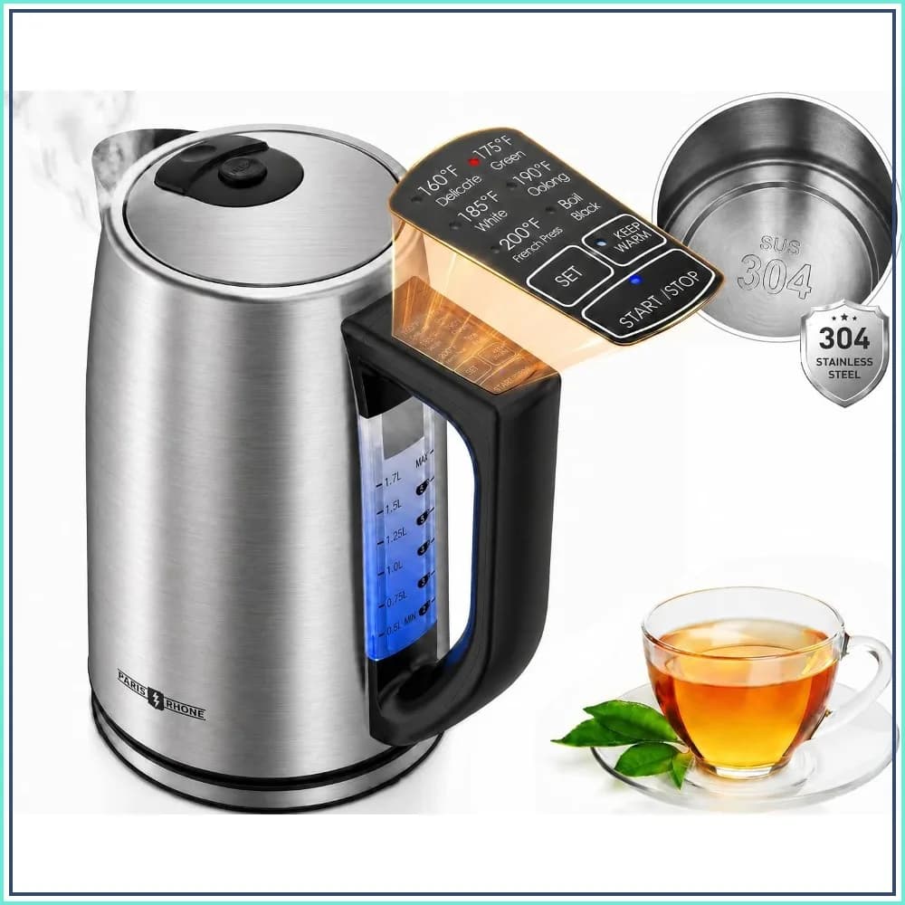 6 Preset Temp Electric Kettle, 1.7L Stainless Steel, 1500W Fast Boil for Tea & Coffee