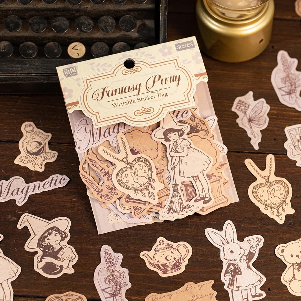 Mr.Paper 4 Packs Writeable Paper Stickers, Vintage Creative Pattern Decals for Student Journal DIY, Gift Craft Supplies