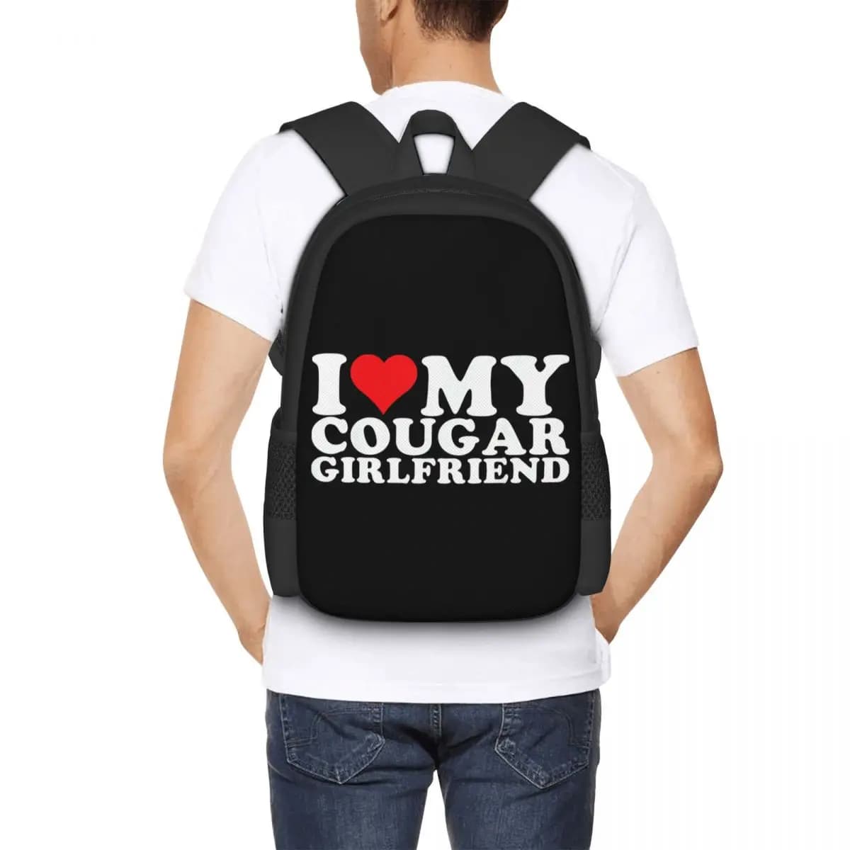 I Love My Hot Cougar Girlfriend Student Backpack School Bag Hiking Travel Daypack for Men Women Fashion Bookbag Shoulder Bags