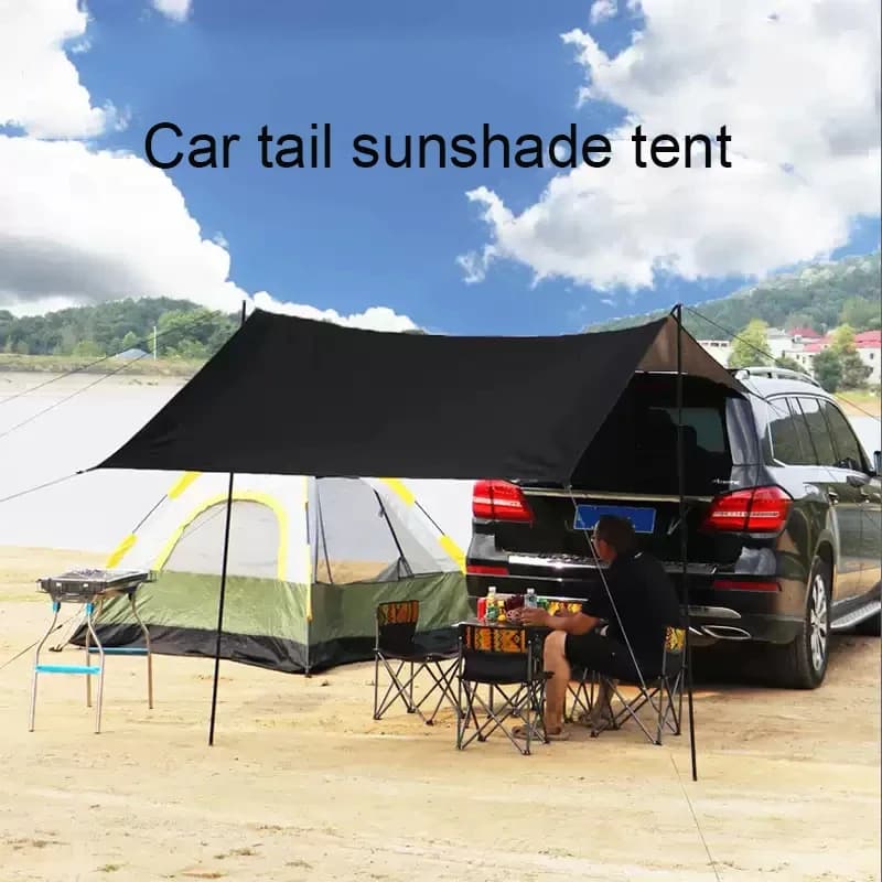 Tenda laterale per auto anti-UV con rivestimento a forma di pipistrello, tenda da campeggio esterna impermeabile con rivestimento nero, tenda per riparo posteriore automatico per furgone SUV