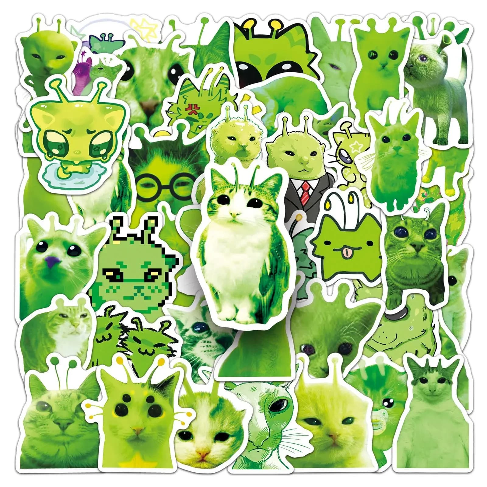 50pcs Abstract Alien Cat Creative Stickers Funny Cute MEME Decals Toys DIY Skateboard Phone Notebook Cartoon Sticker Gifts