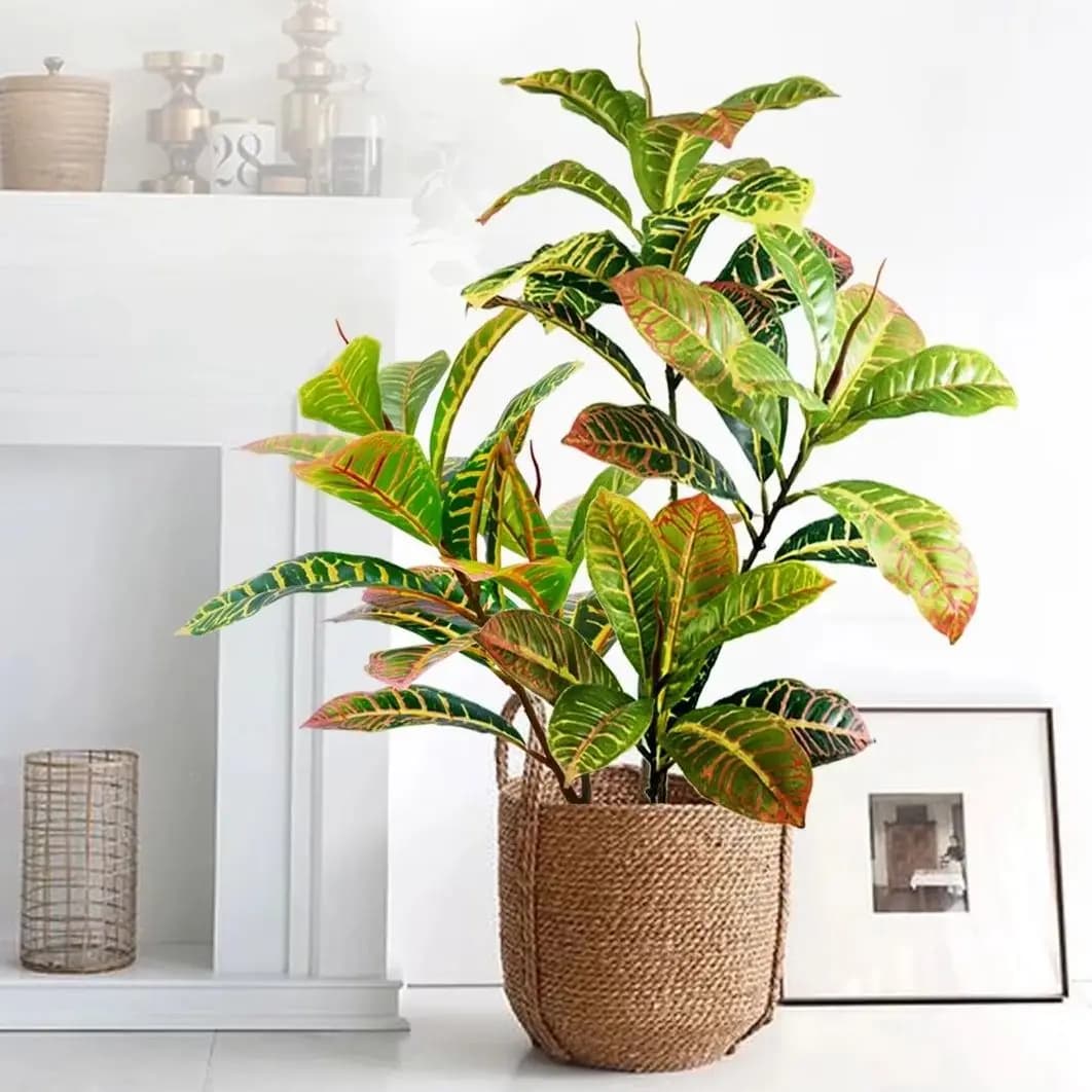 21-120 cm Pianta artificiale Falso albero di banyan Rami di alberi di banyan tropicali Foglie rosse di plastica per la decorazione del giardino di casa