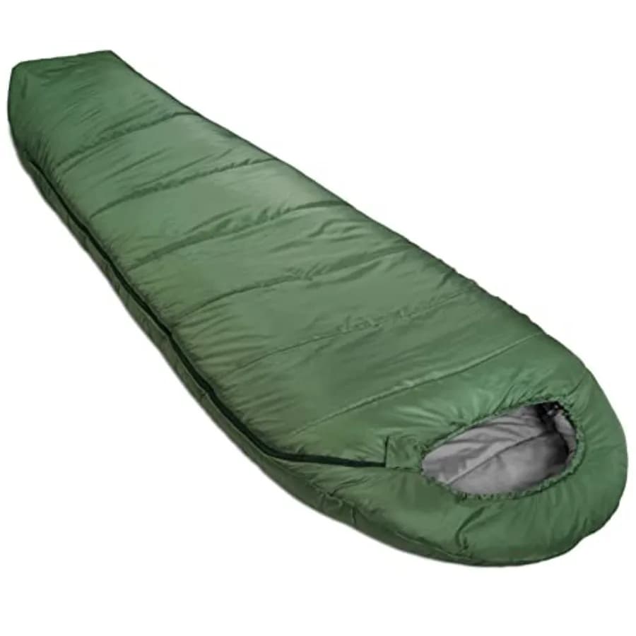 20 ° Sacco a pelo a mummia F per climi freddi, per escursioni e campeggio all'aperto, con cerniera anti-attorcigliamento, portatile, 82" x 33", verde oliva