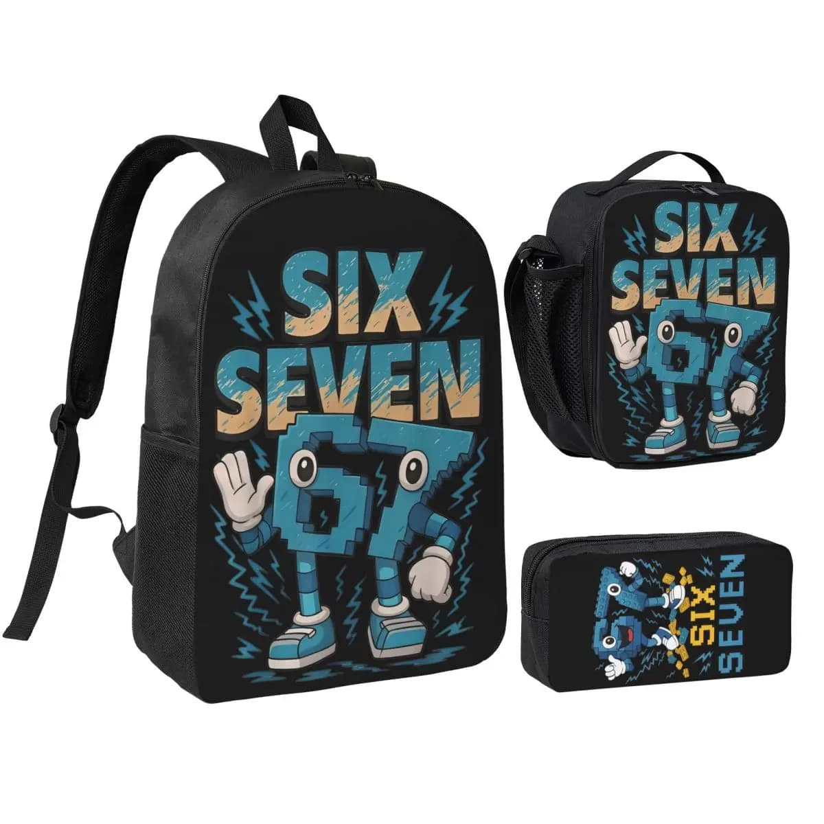 Funny Pixel Meme Bruh 67 Steal A Brainrot 3pecs/set Backpack for Student High School Shoulder Bag Lunch bag Pencil Case