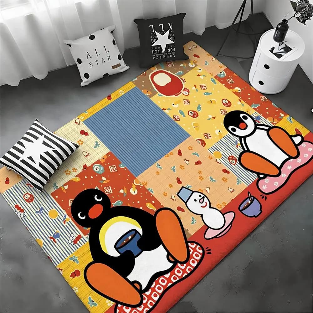 Simpatico tappetino per pavimento con pinguino dei cartoni animati P-Pingus, tappetino per porta in flanella morbida e ispessita, tappeto antiscivolo per soggiorno, decorazione per la casa