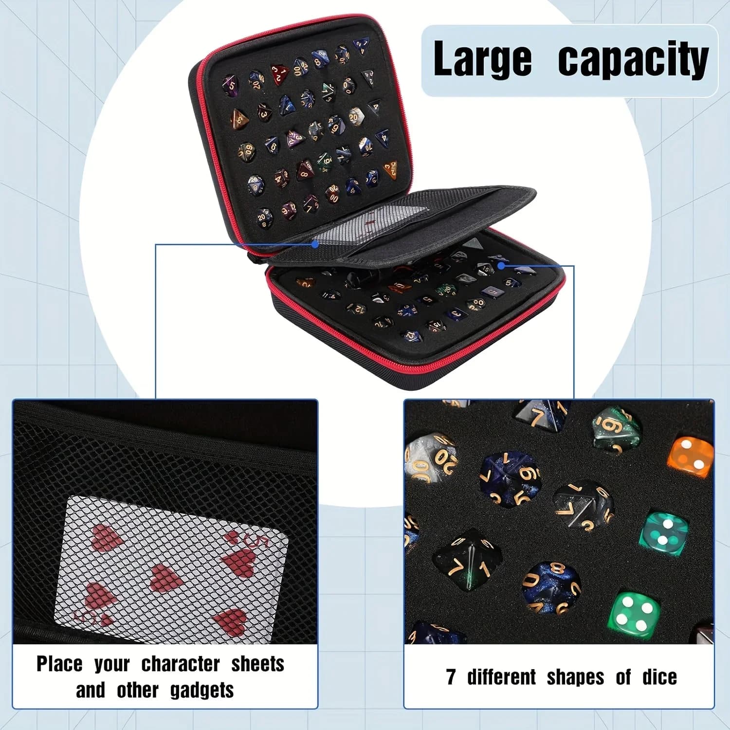 Portable EVA 70 Hole Dice Bag with Partition Suitable for Dragon and Dungeons RPG Board Game Dice Package Set for D&D Dice Case