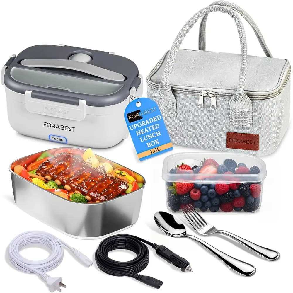 Scaldavivande Elettrico, 80W, Portatile, Contenitore in Acciaio Inox da 1.5L, Utensili e Borsa per il Trasporto, Interruttore On/Off, 12V/24V per Auto/Camion