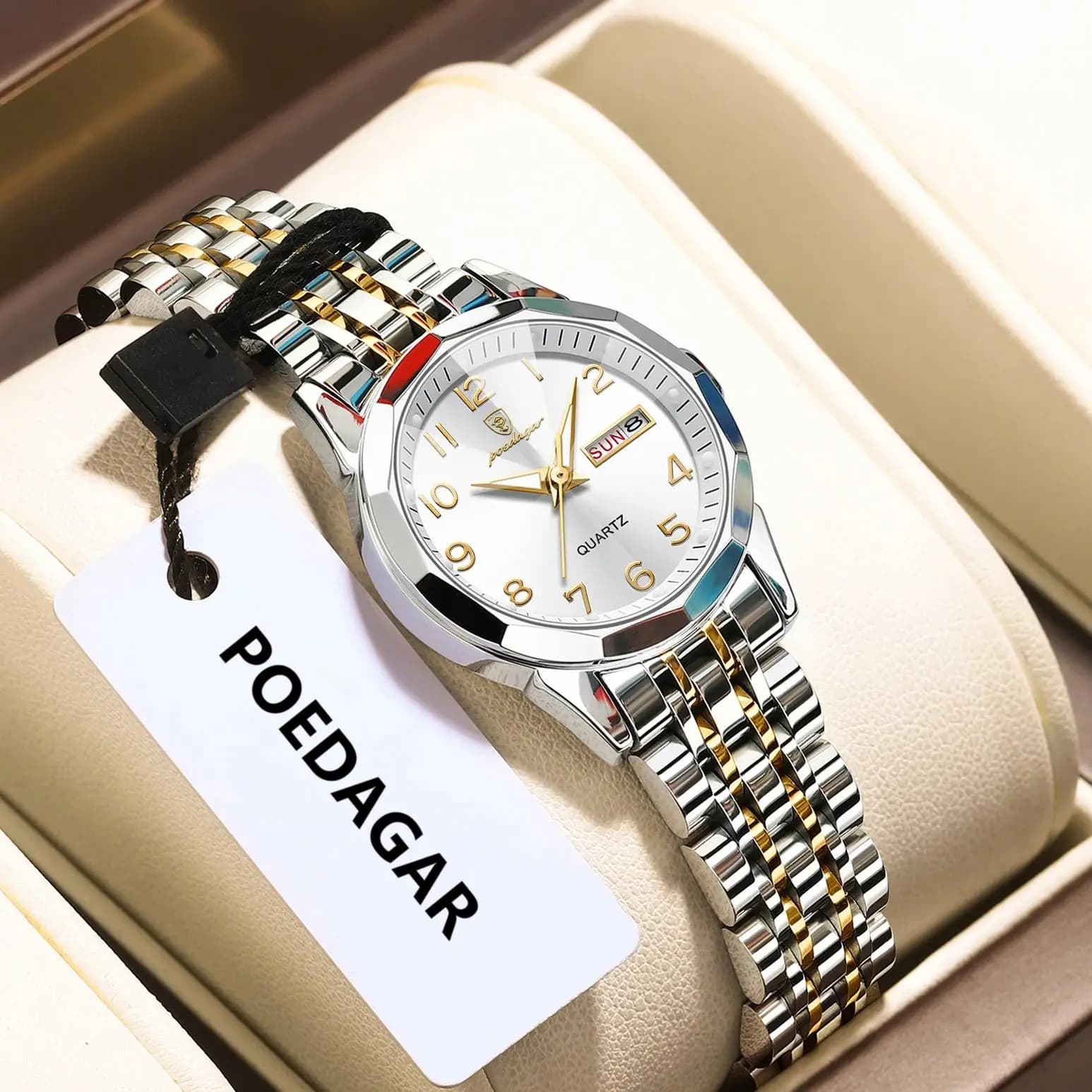 POEDAGAR Elegant Quartz Wrist Watch Waterproof Luminous Date Week Women's Watch Casual Stainless Steel Reloj