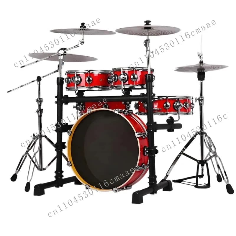 Batteria professionale a 5 pezzi, kit di batteria, batteria silenziosa, batteria a doppia faccia con supporto e pedale, pieghevole e regolabile