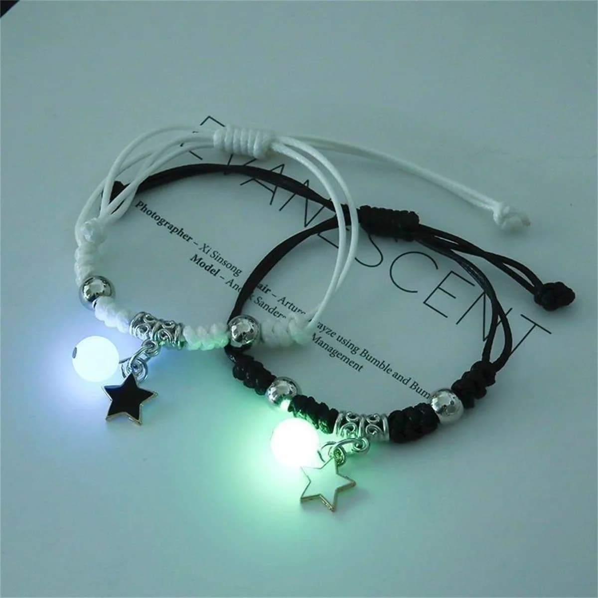 Moda perline luminose stella coppia braccialetto per donna uomo fascino gatto fiore cuore serratura chiave croce abbinata amico braccialetto gioielli
