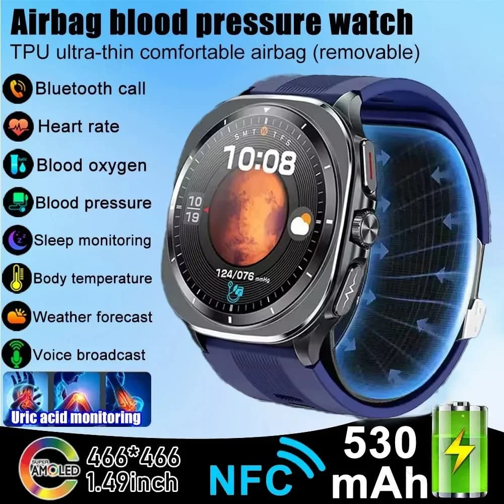 New AI Diagnosis Smart Watch Men, Air Pump Airbag Accurate Measure Blood Pressuer ECG Uric Acid Lipid Smartwatches For XIAOMI