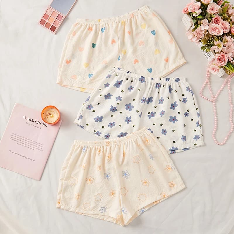 3 Piece Women Heart Print Pajama Shorts Summer Soft Comfort Pajama Bottoms Casual Sleepwear Loungewear for Ladies Home Clothes