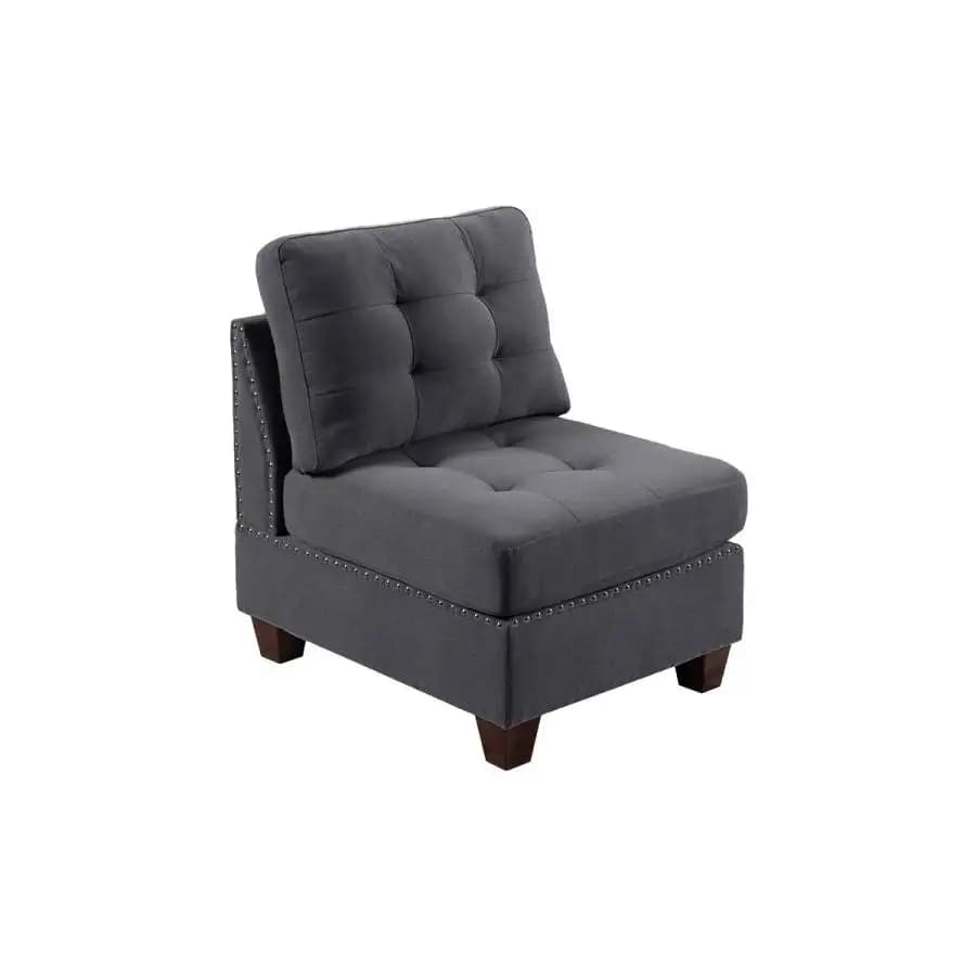 Living Room Furniture Tufted Armless Chair Grey Linen Like Fabric 1pc Armless Chair Cushion Nail heads Wooden Legs Modern Chair