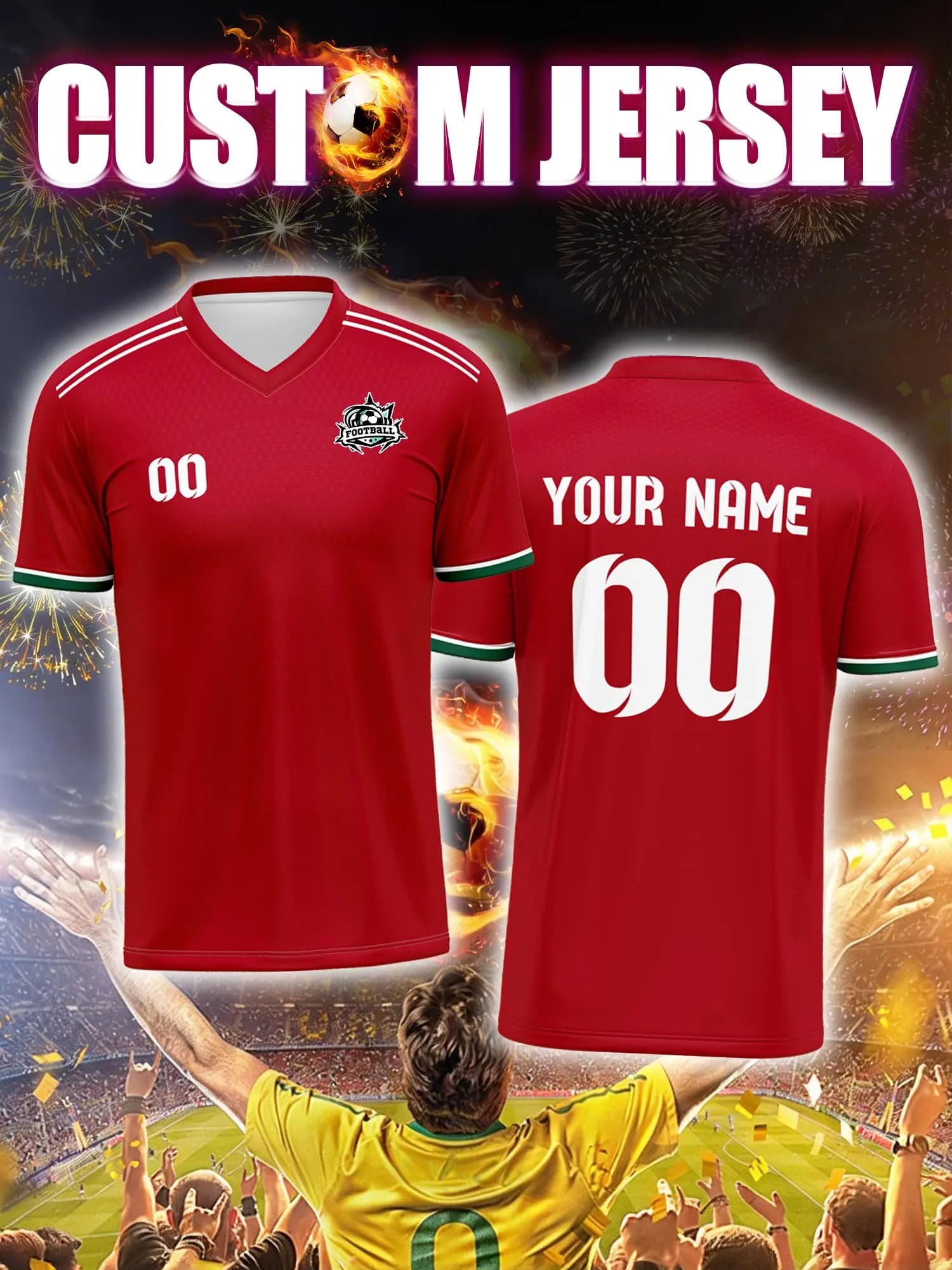 Custom Football Mesh with Image, Number and Name, Soft and Soft Padded Collection, Lightweight Sports Clothing and Comfortable for Kids Football Fans