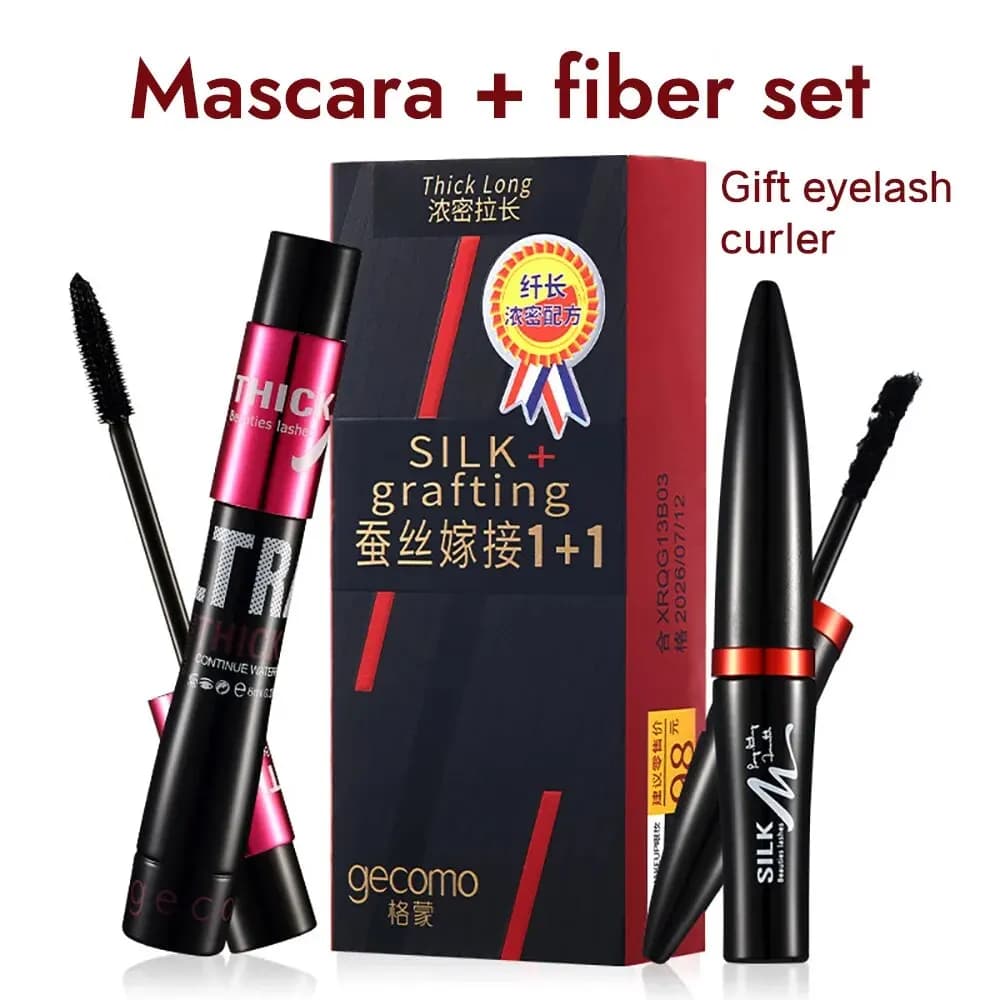 Set di Mascara in Fibra Impermeabile a Lunga Durata con Doppio Tubo per Ciglia dall'Aspetto Naturale Senza Sbavature