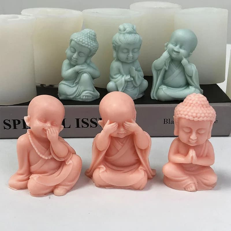 3D Little Monk Candle stampo in Silicone fai da te Maitreya Buddha Statue Art Abstract gesso resina epossidica sapone che fa forniture artigianato Decor