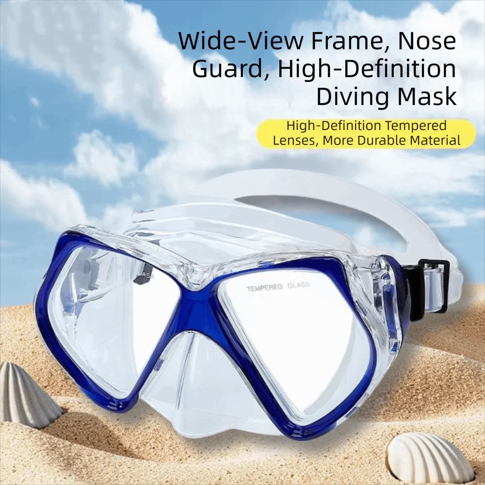 Adjustable Strap Snorkel Mask Tempered Glass With Nose Cover Diving Glasses Wide View Large Frame Underwater Mask Unisex
