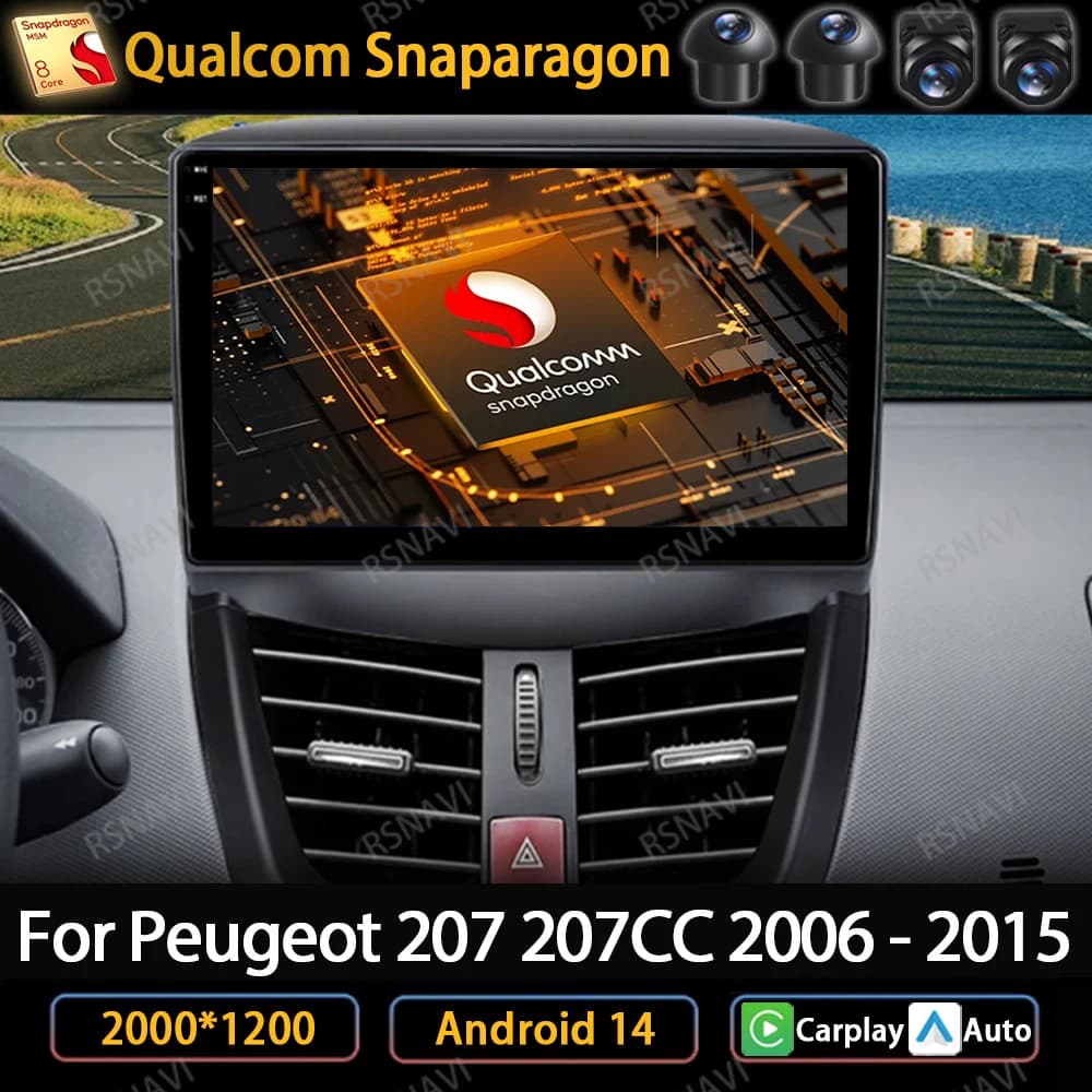 Android 14 Wireless Carplay Auto Per Peugeot 207 CC 207CC 2006 2007 2008 2009 2010 - 2015 Autoradio Lettore Video Multimediale QLED