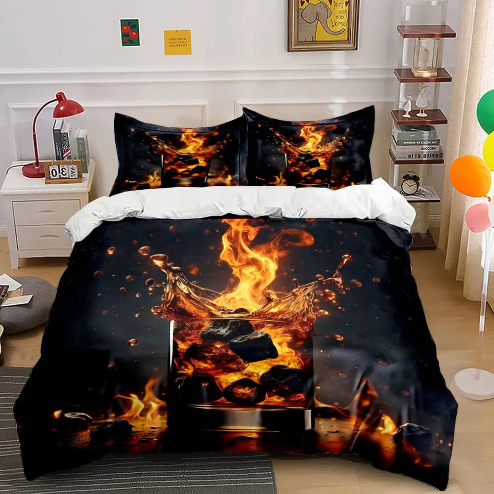 Set di Biancheria da Letto con Motivo Artistico Fiery Whiskey Glass, con 1 Copripiumino e 2 Federe, per Letto Singolo, Matrimoniale, King, Queen, Idea Regalo