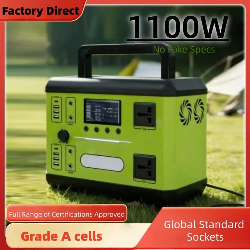 1100W LiFePO4 Portable Power Station Pure Sine Wave Solar Generator 12V Jump Starter for RV Camping Home Backup