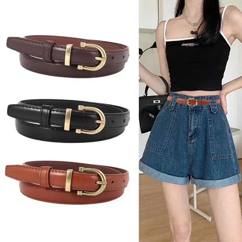 Women's Belt Fashion Pin Buckle Thin Belts Genuine Luxury Soft Belt Women with Cargo Pants Jeans Windproof Belt PU Leather-Belt