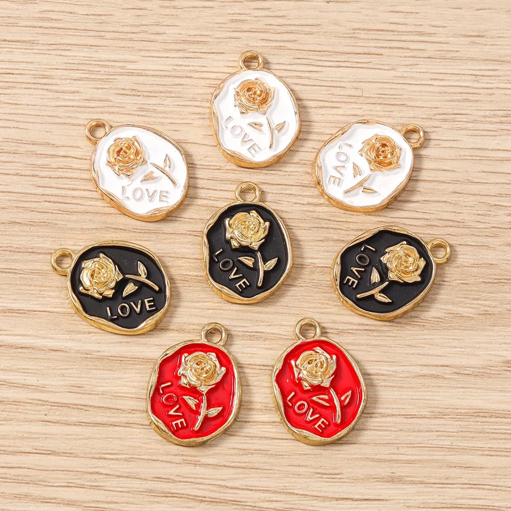 Tusember 10Pcs 15*21mm Enamel Rose Flower Charms For Drop Earring Bracelet Necklace Handmade Jewelry Making Accessories DIY