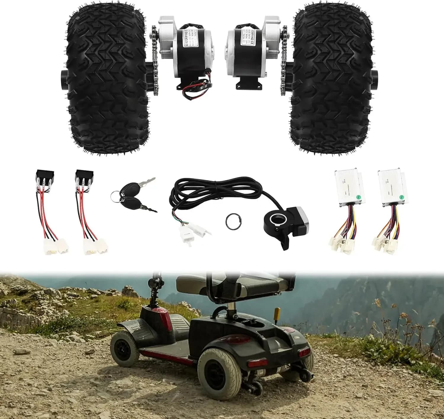 Monociclo elettrico a doppia ruota 24V 250W Kit di conversione ruota pneumatica da 10 pollici con controllo del pollice per piccoli go-kart