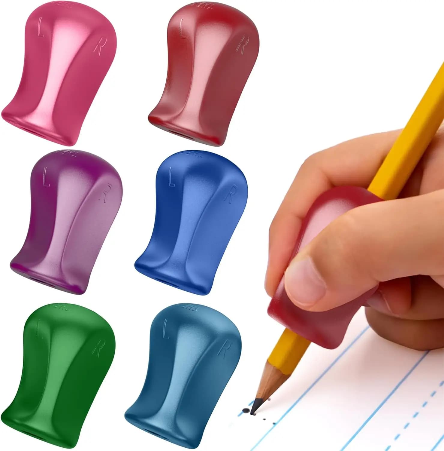 Ergonomic Pencil Grips 6-Pack, Writing Tool for Kids & Adults, Right & Left Hand, Finger Cushion