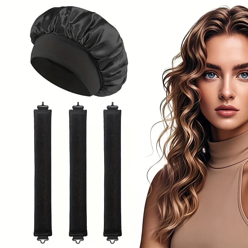 Set of 4 Heat-free curlers with Satin Headphone, Anti-Crespo Night Styling Tools, Adjustable and Soft for All Hair Types