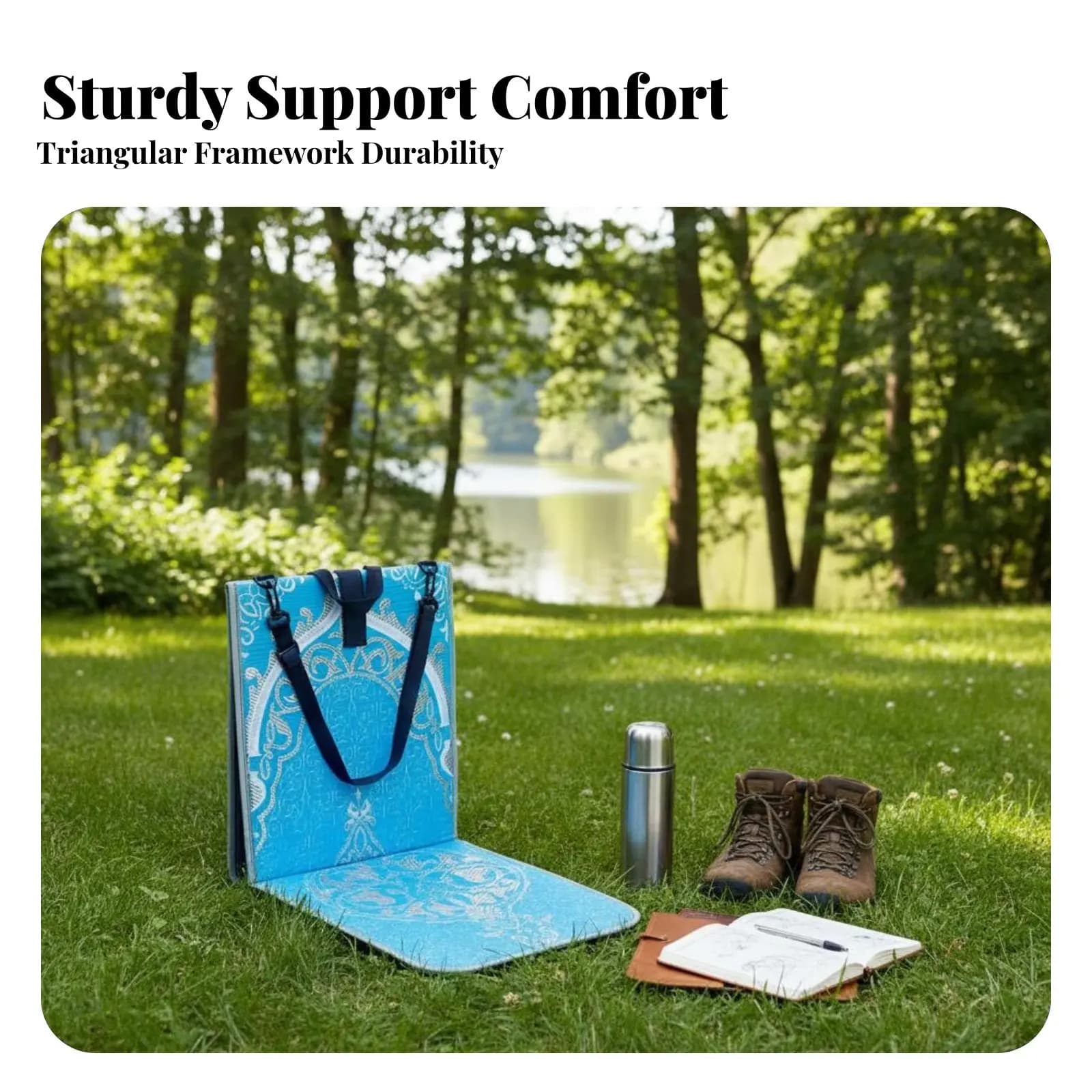 Outdoor Portable Prayer Mat, Foldable Carpet with Back, Multifunctional, Ethnic Design, for Home and Travel