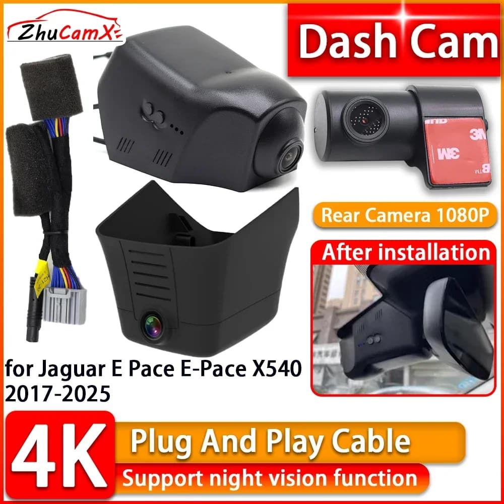 Telecamera DVR Anteriore e Posteriore per Jaguar E-Pace X540 2017-2025, Registratore Video Plug and Play con Visione Notturna HD Wi-Fi 4K Dash Cam