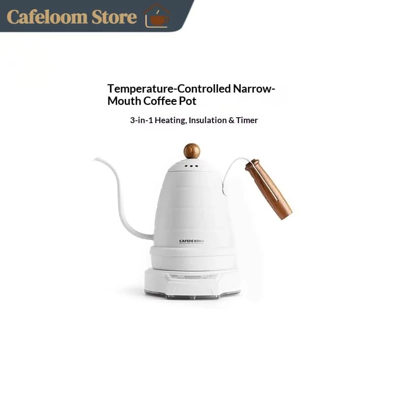 Cafede Kona Electric Gooseneck Pour Over Coffee Kettle Temperature Control Stainless Steel Keep Warm Timing Home Coffee Brewing