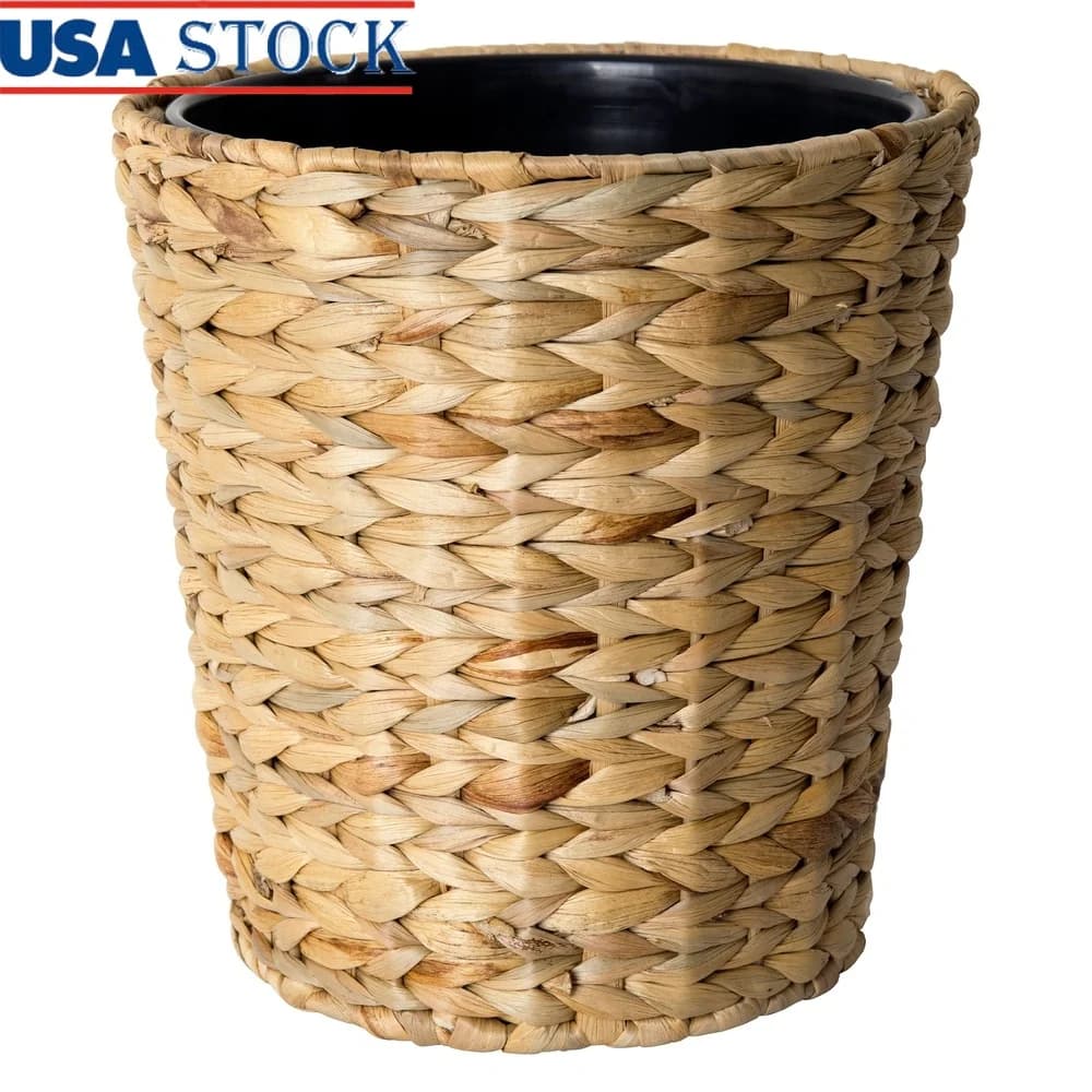 Cestino per rifiuti rotondo in giacinto d'acqua naturale da 1,8 galloni con rivestimento rimovibile Robusto contenitore decorativo per interni con struttura in ferro
