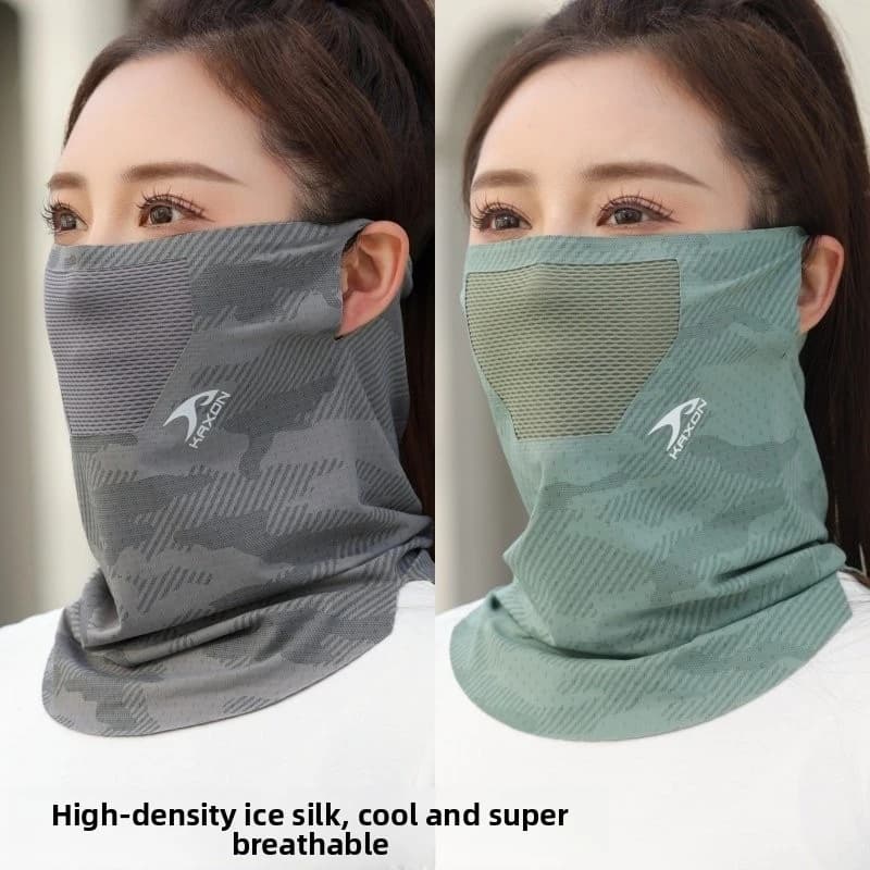 Maschera estiva per il viso con protezione per le orecchie e per il collo, protezione UV completa, in seta ghiacciata, per ciclismo, pesca e uso all'aperto