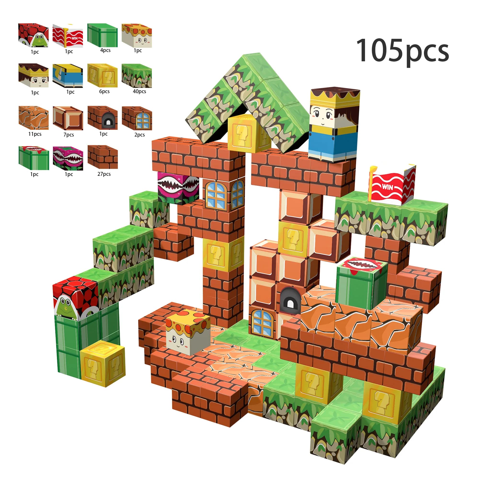 Set di blocchi magnetici da 105 pezzi, piastrelle magnetiche 3D per giocattoli STEM per bambini, kit di costruzione castello/torre, apprendimento educativo T