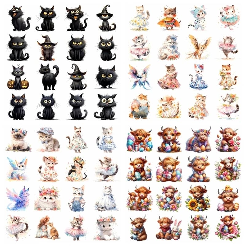 14cm black cat sloth heat transfer Hot stamping iron printing vinyl stickers T-shirt stickers DIYToy doll clothing decoration
