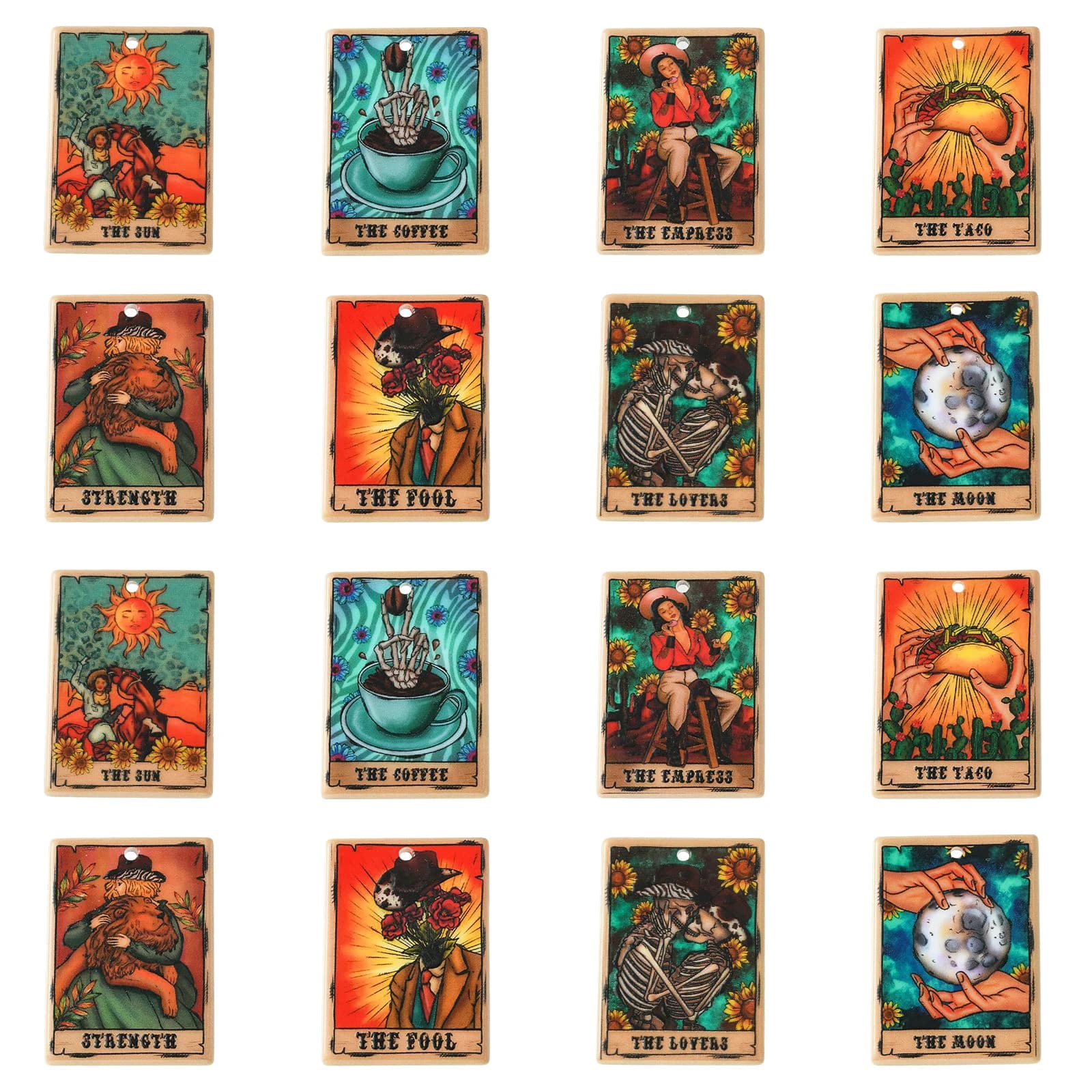 16 pz 8 stili acrilico tarocchi carta Charms magia divinazione Charms rettangolo con ciondolo tarocchi per gioielli orecchini portachiavi fare