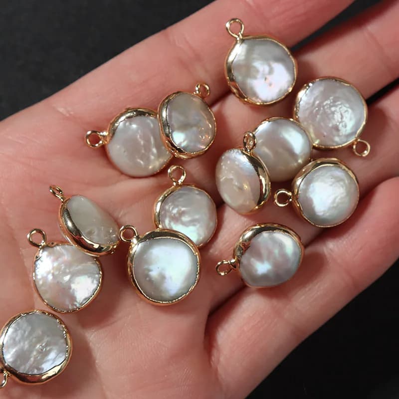 1 pz Ciondolo di Perla Naturale d'Acqua Dolce 13-14mm Grande a Bottone, Perla Barocca a Moneta, Pendente Fai da Te per Collane Orecchini Accessori Gioielli