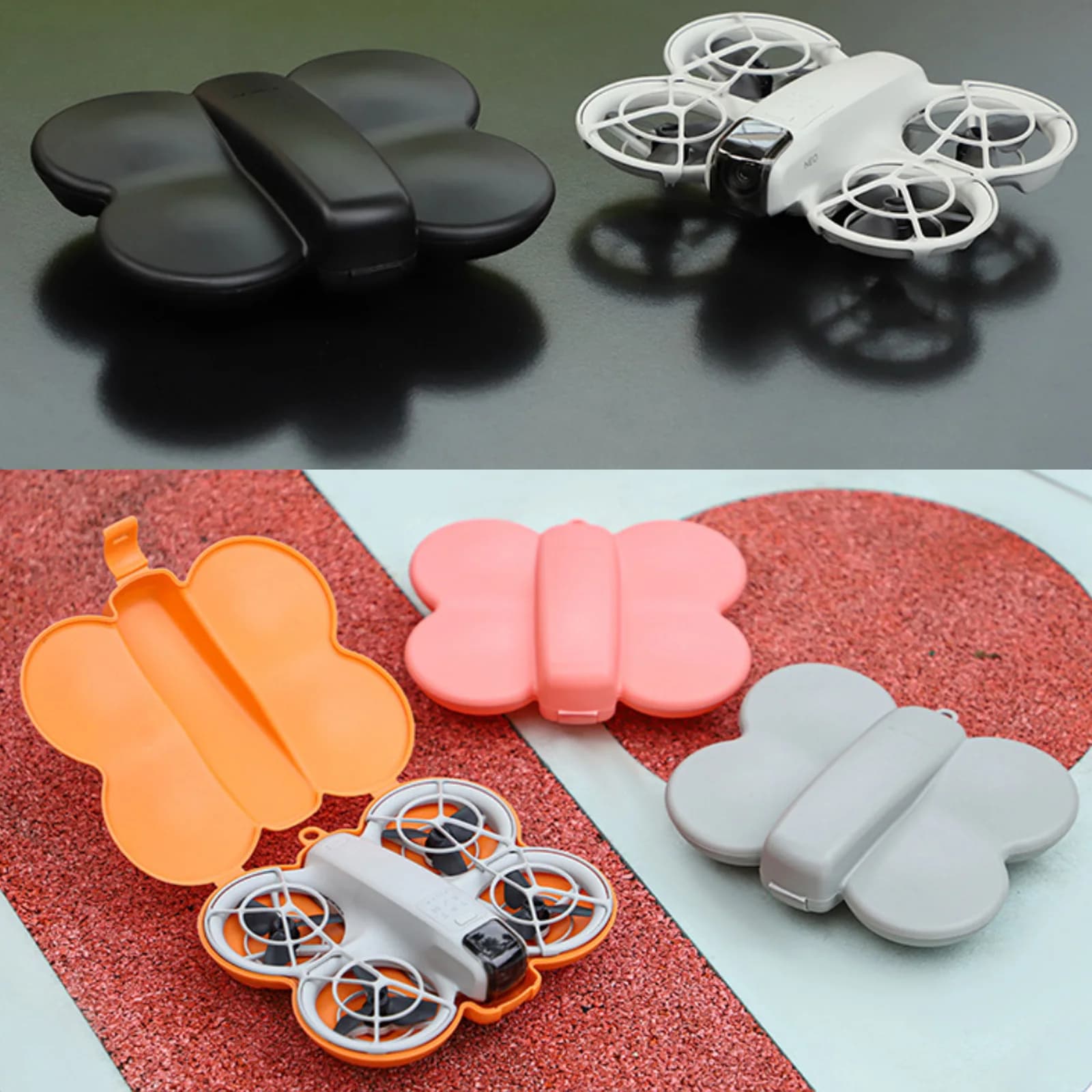 DJI NEO drone case in the shape of a butterfly, portable, rigid, shockproof, with carabiner and accessories