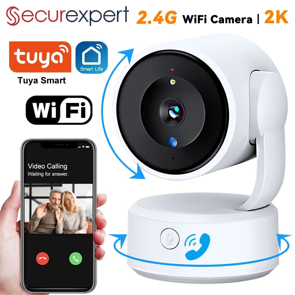 Tuya Smart 5MP Chiamata one-touch Baby monitor da interno WiFi 360 ° Telecamera PTZ con tracciamento automatico Telecamera di sorveglianza CCTV IP per visione notturna a colori