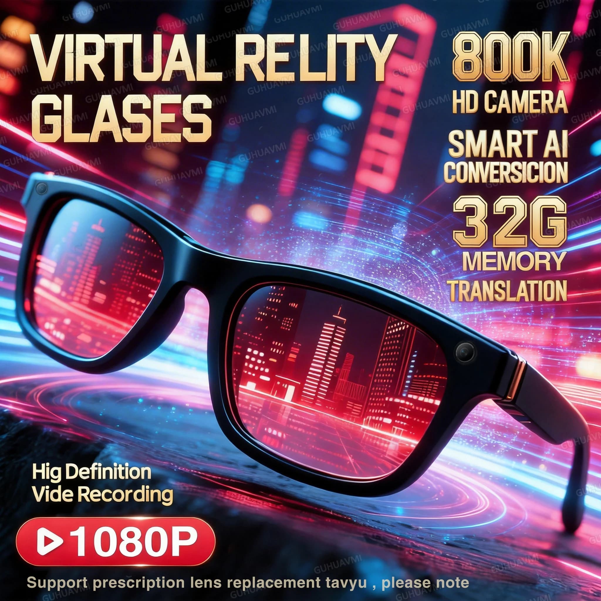 New Smart Glasses AI 2026 with 1080P HD Video Recording, Bluetooth ChatGPT Calls, 32GB ROM, Linguistic Translation, Men's Musical Sunglasses