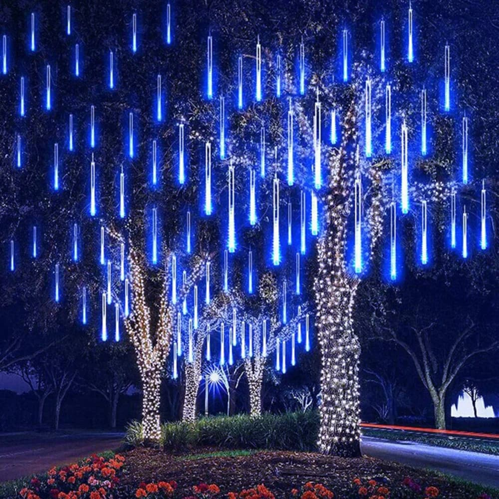 Luci a pioggia a LED con pioggia di meteoriti, impermeabili, con gocce di pioggia che cadono, per decorazioni natalizie, feste, patio, 30 cm