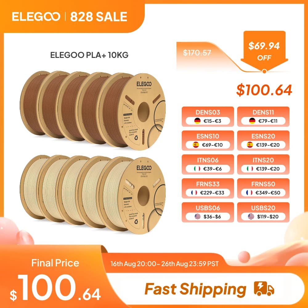 ELEGOO 10KG PLA+ Filament 1,75mm 3D Printer Filament FDM Plastic 3D Printer Elegoo for CZ/US