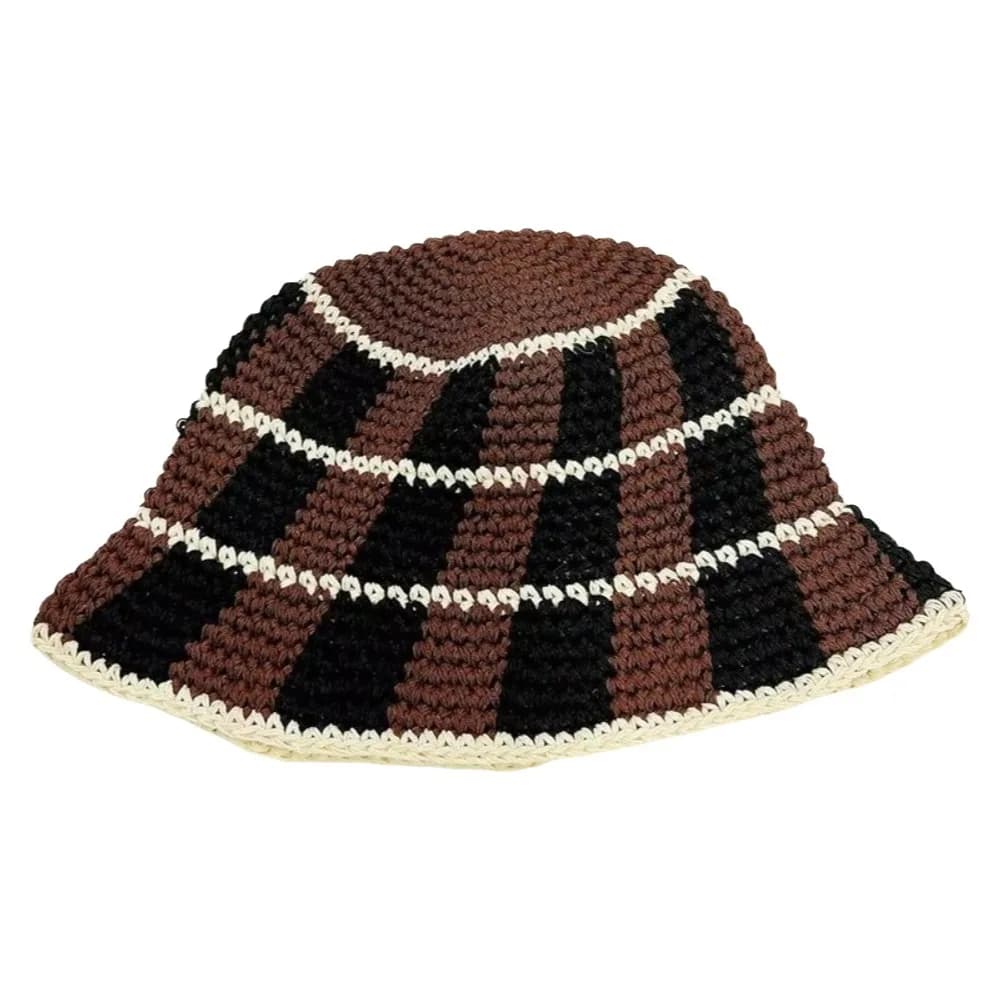 Casual Crochet Striped Bucket Hat Thermal Knitted Cold Cap Korean Style Y2K Panama Hat Daliy